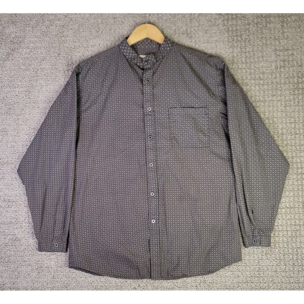 Scully‎ Shirt Mens Large Brown Geometric Band Collar Long Sleeve Western Cowboy